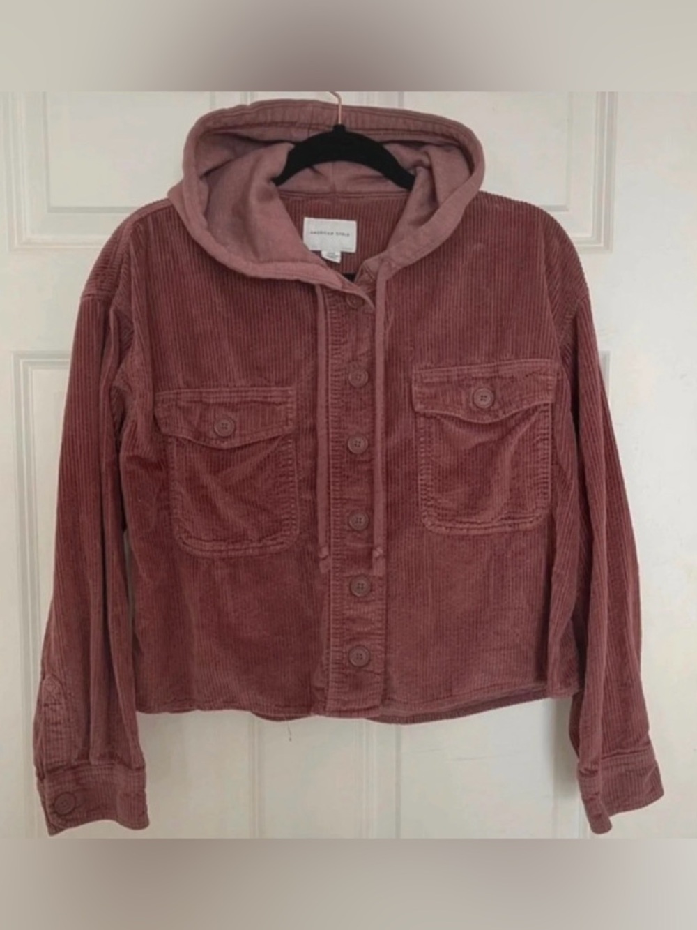 American Eagle Outfitters Corduroy Hooded Button-Up Jacket - Dusty Rose